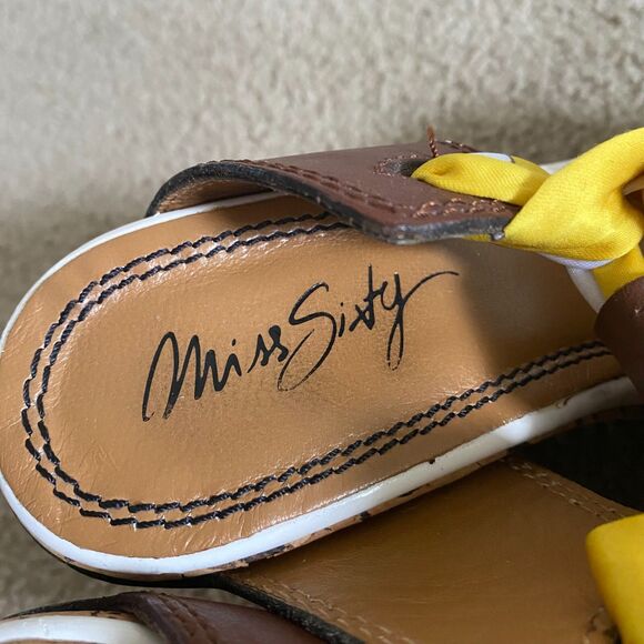 MISS SIXTY NORA Women's Brown Yellow Wedge Heel Sandal's Size 8 (EU 38) Y2K - Picture 3 of 12